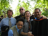 Bill Hoynes; Michael Joyce (behind); Heesok Chang (front); Media Studies' first graduate, Jared Feldman, class of 2006, and Tom Porcello.